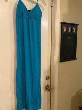 Mascara Teal Blue Maxi Dress with Spaghetti Straps